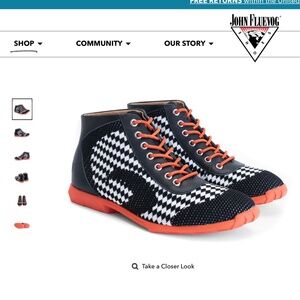 John Fluevog Nebula in orange, black and white Womens 9